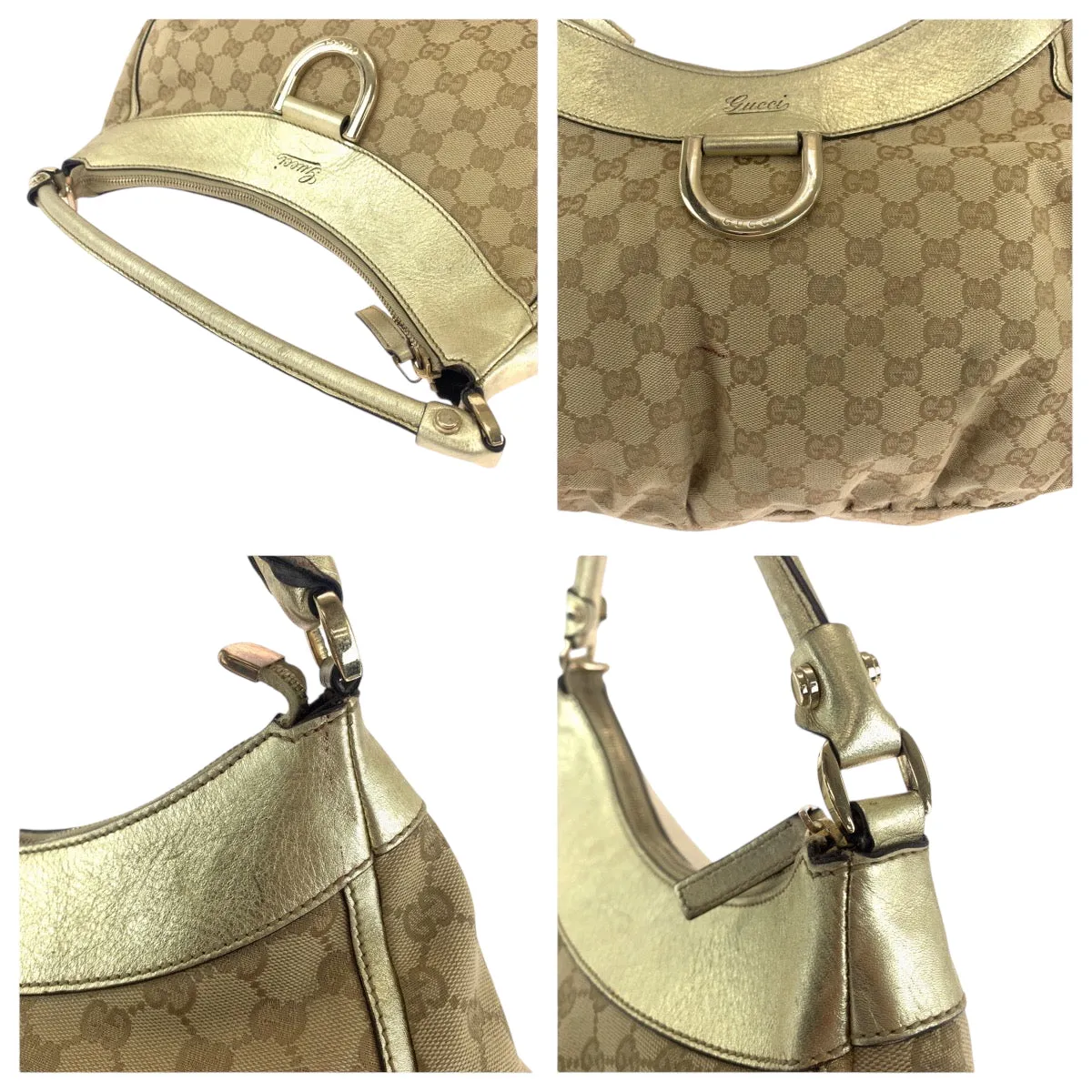 GUCCI Shoulder Bag 189833 GG canvas Beige Gold GoldMetal Hobo One Shoulder Bag Abbey Women Used