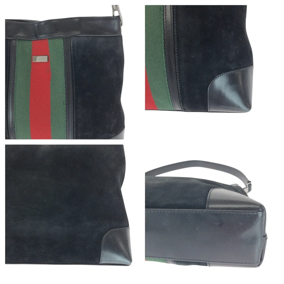 GUCCI Shoulder Bag 33900 Suede Black Green Red SilverMetal Sherry line