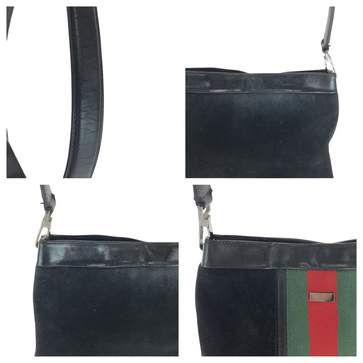 GUCCI Shoulder Bag 33900 Suede Black Green Red SilverMetal Sherry line