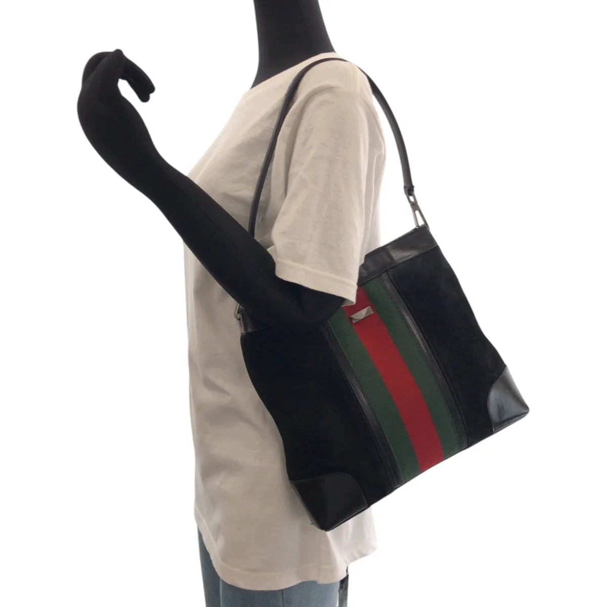 GUCCI Shoulder Bag 33900 Suede Black Green Red SilverMetal Sherry line