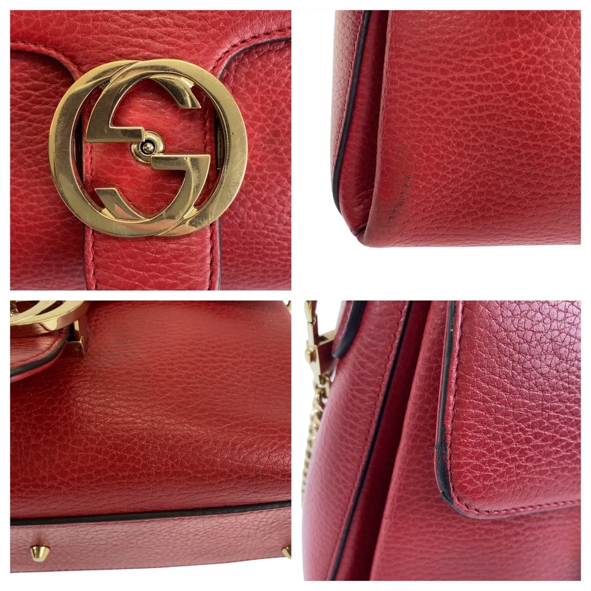 GUCCI Shoulder Bag 510302 leather Red Shoulder Bag Handbag 2way Interlocking Women Used
