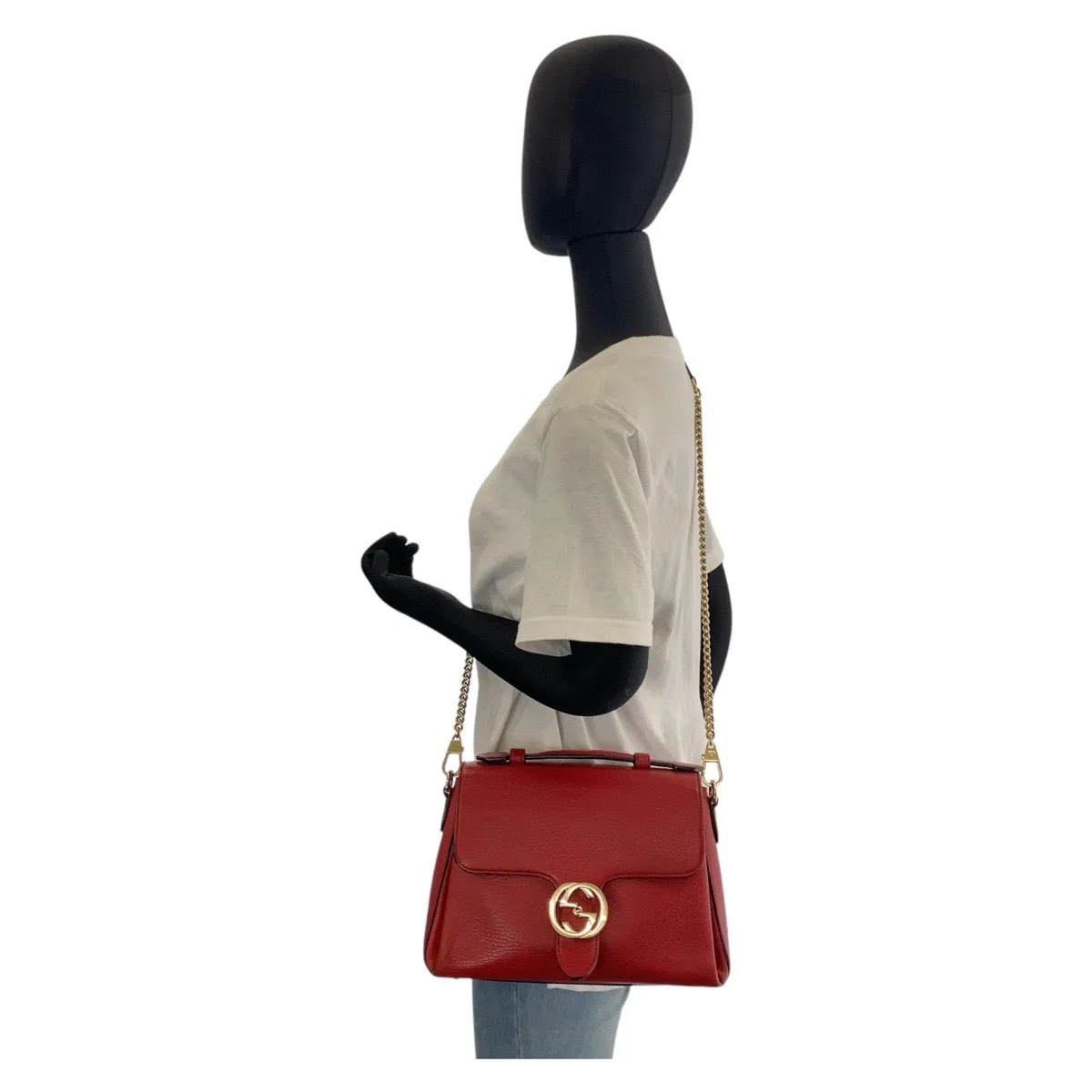 GUCCI Shoulder Bag 510302 leather Red Shoulder Bag Handbag 2way Interlocking Women Used