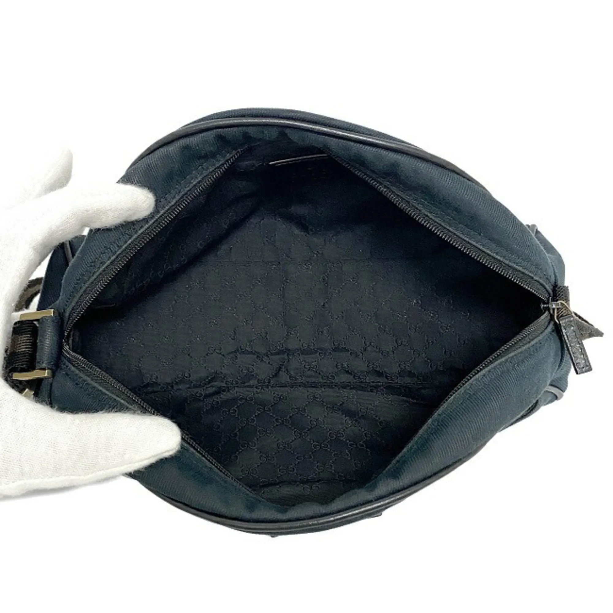 Gucci Shoulder Bag Black Micro GG 90781 Canvas Leather GUCCI Half Moon Handbag