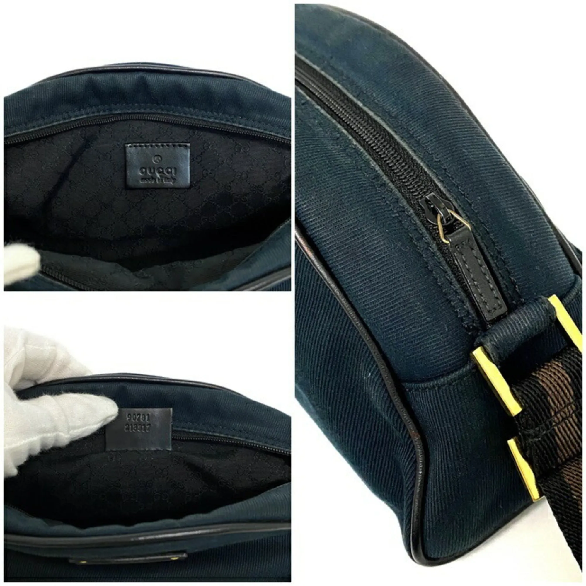 Gucci Shoulder Bag Black Micro GG 90781 Canvas Leather GUCCI Half Moon Handbag