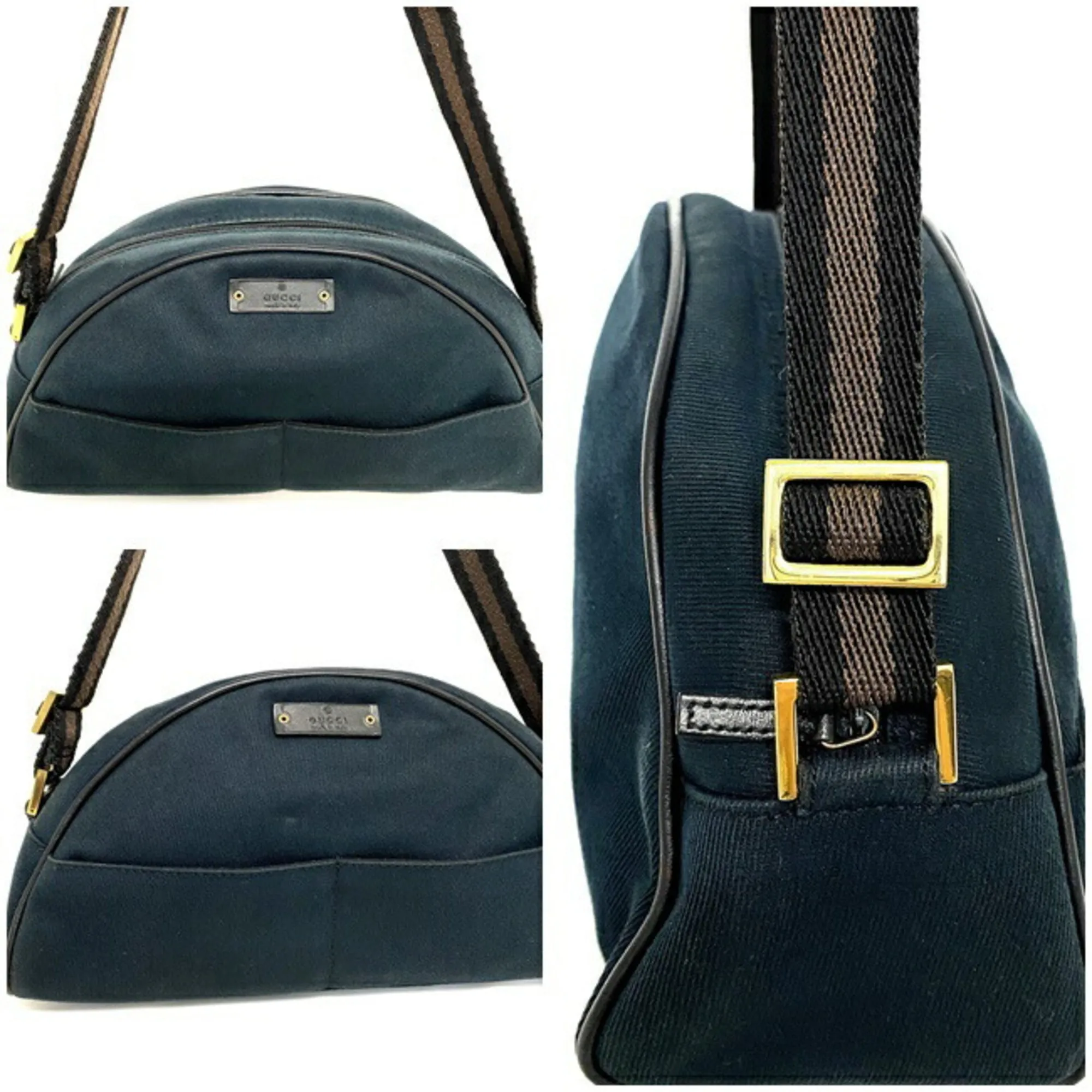 Gucci Shoulder Bag Black Micro GG 90781 Canvas Leather GUCCI Half Moon Handbag