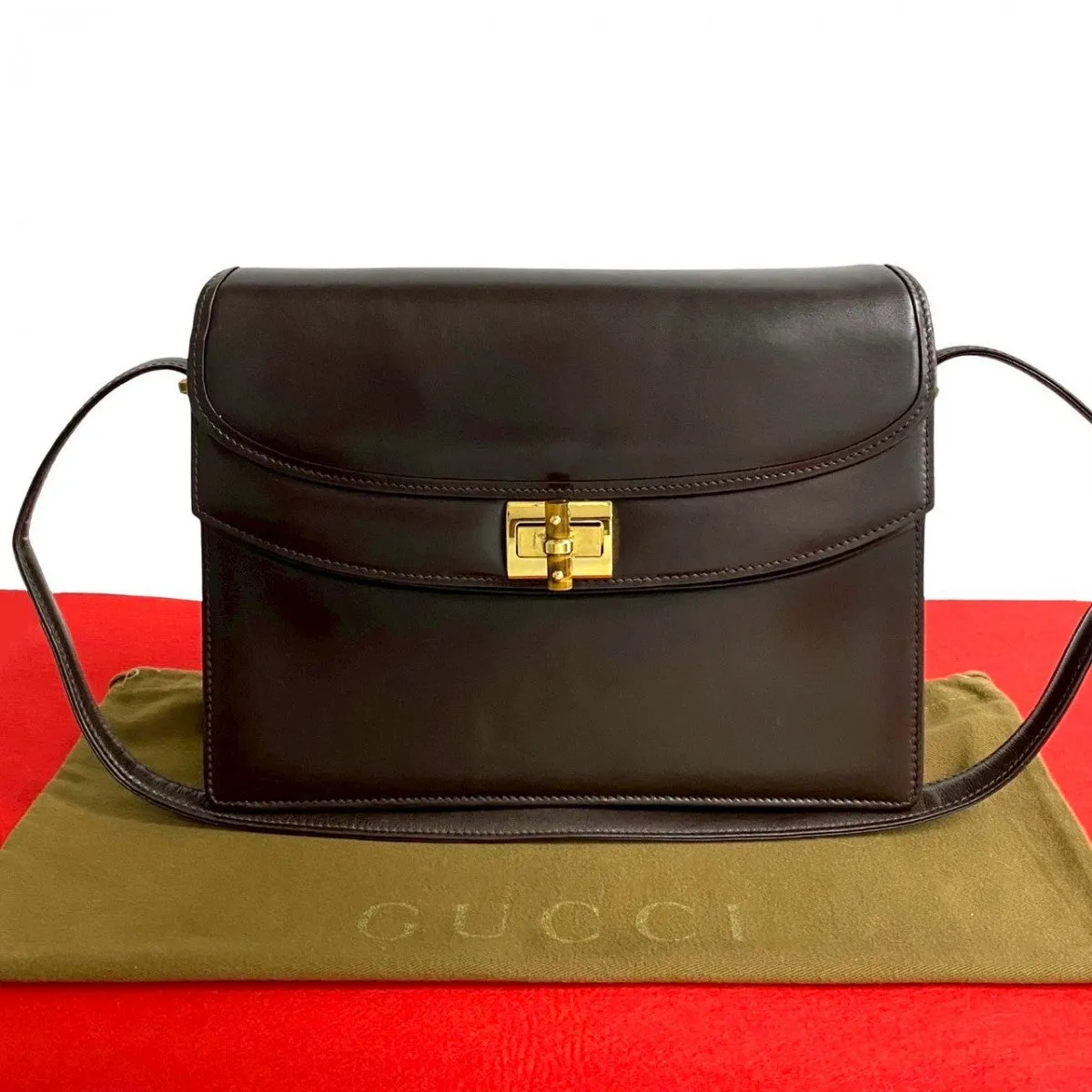 GUCCI Shoulder Bag Calfskin Brown