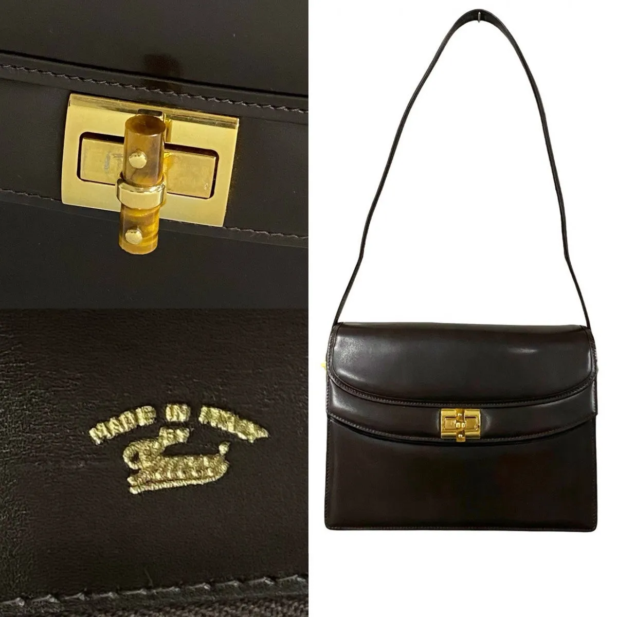 GUCCI Shoulder Bag Calfskin Brown