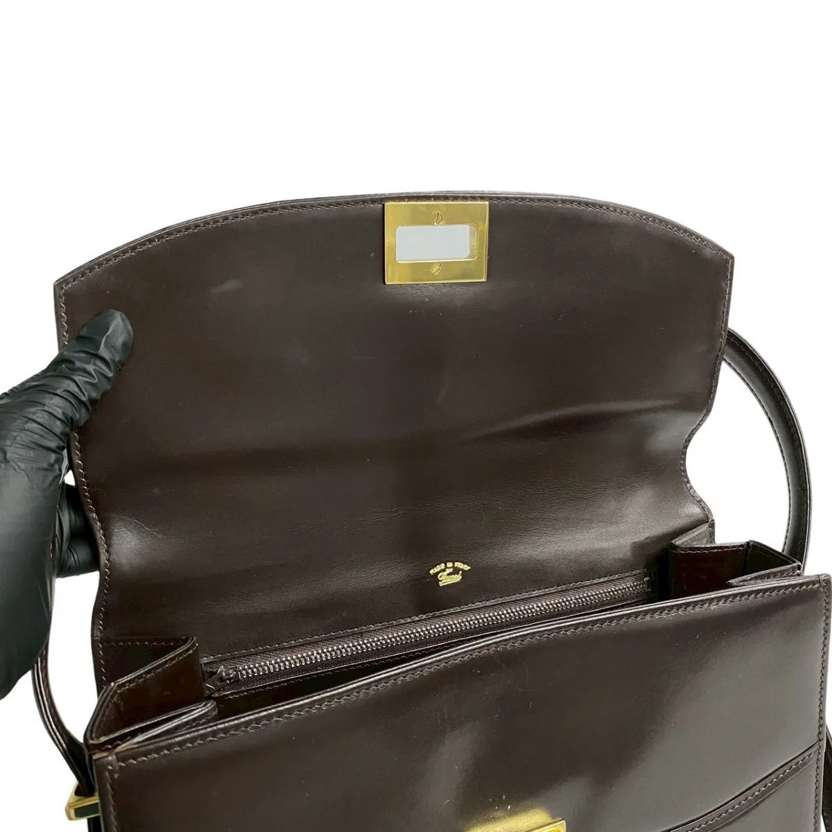 GUCCI Shoulder Bag Calfskin Brown