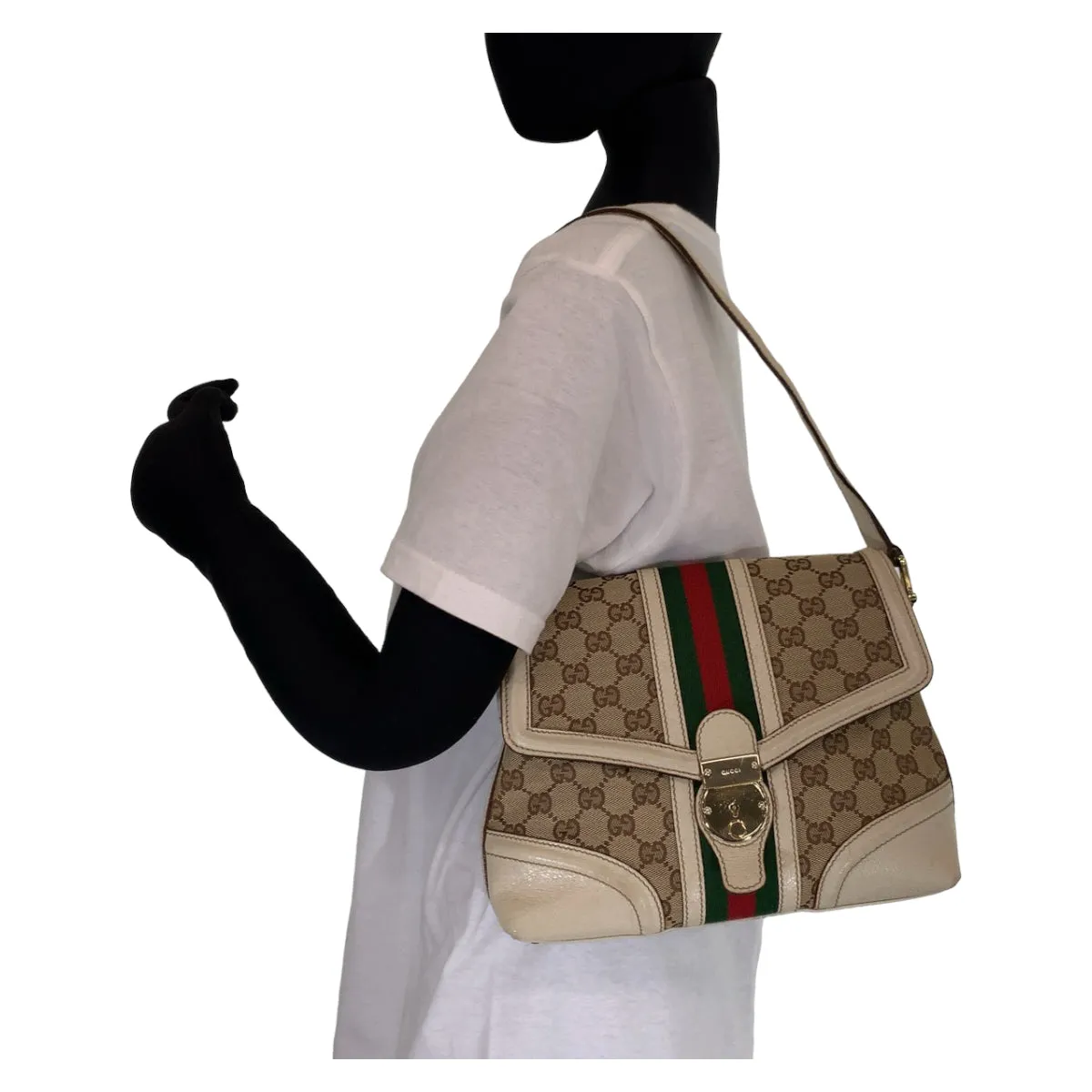 GUCCI Shoulder Bag GG canvas Beige Gold Metal Crossbody Shoulder Bag Pochette Sherry line Women Used