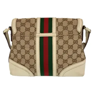 GUCCI Shoulder Bag GG canvas Beige Gold Metal Crossbody Shoulder Bag Pochette Sherry line Women Used