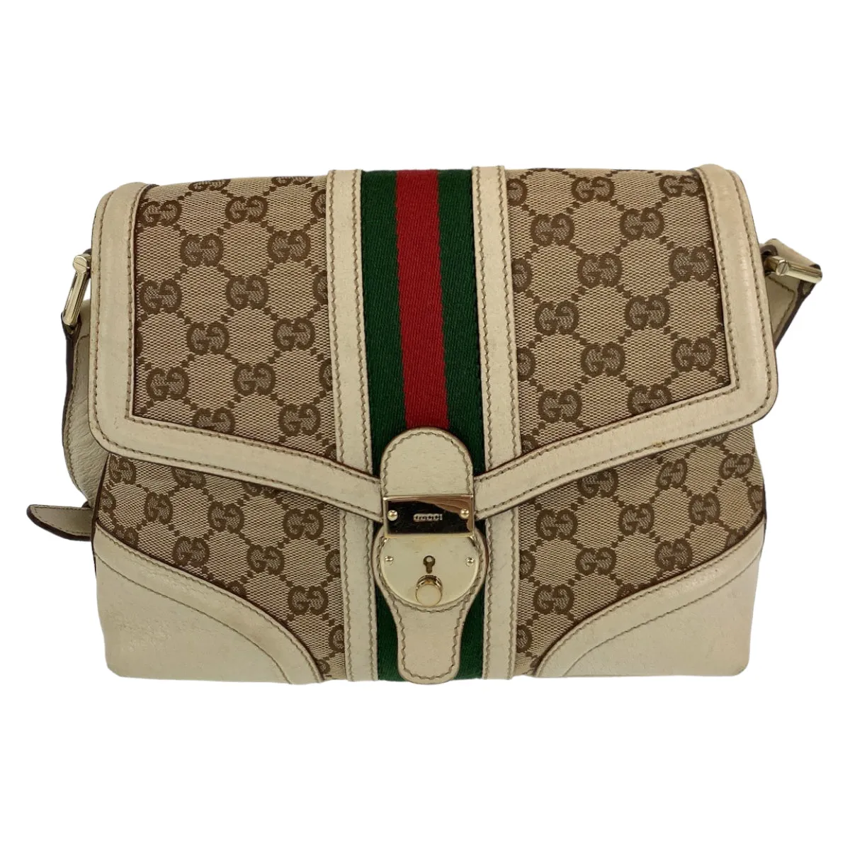 GUCCI Shoulder Bag GG canvas Beige Gold Metal Crossbody Shoulder Bag Pochette Sherry line Women Used