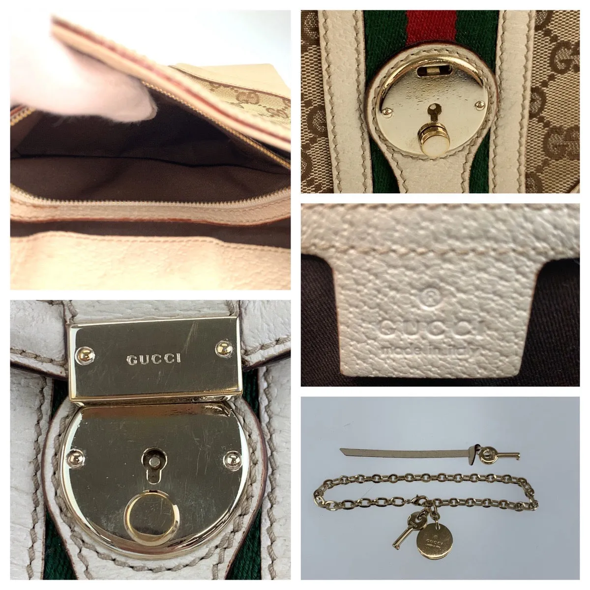 GUCCI Shoulder Bag GG canvas Beige Gold Metal Crossbody Shoulder Bag Pochette Sherry line Women Used