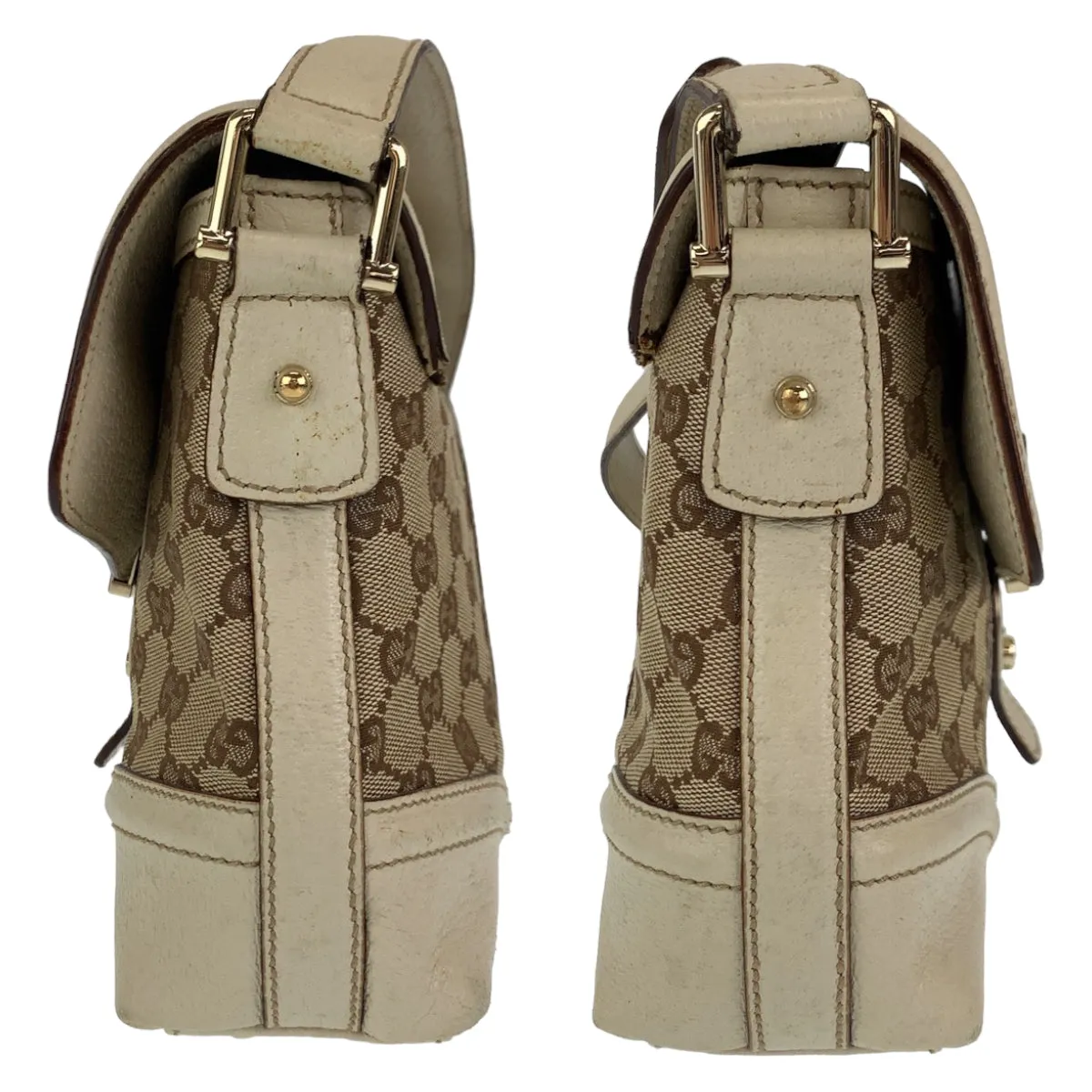 GUCCI Shoulder Bag GG canvas Beige Gold Metal Crossbody Shoulder Bag Pochette Sherry line Women Used