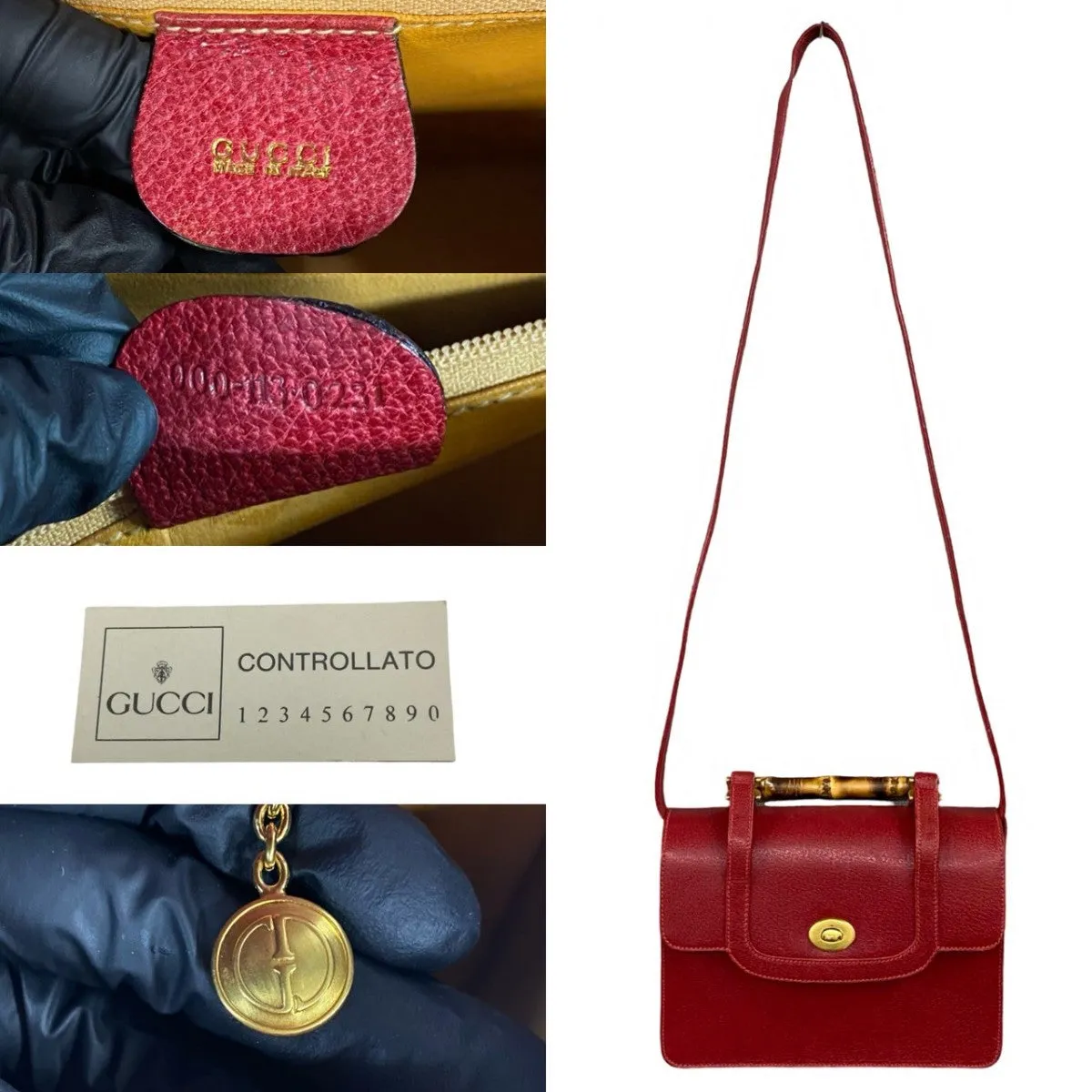 GUCCI Shoulder Bag leather Red Bamboo Old Gucci