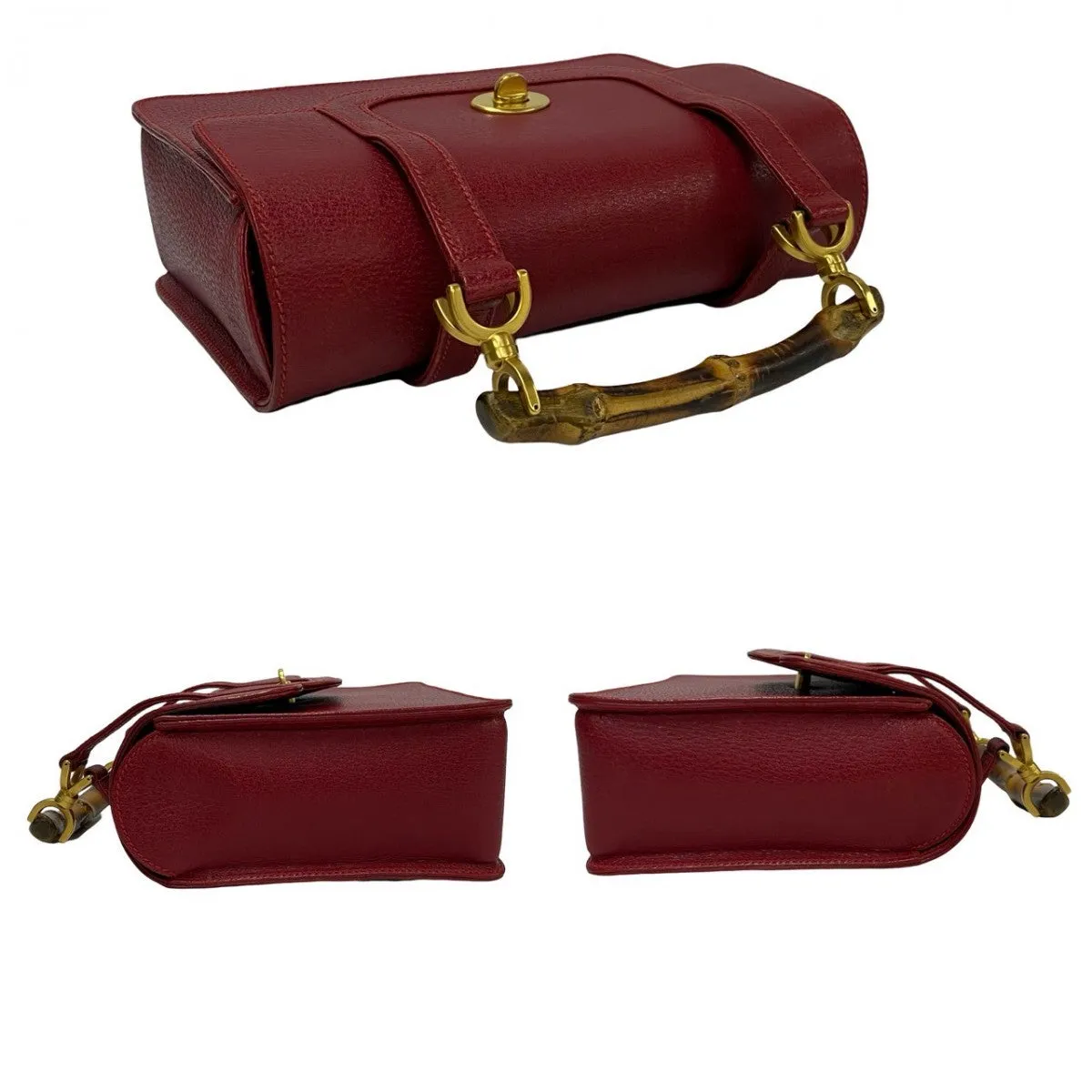 GUCCI Shoulder Bag leather Red Bamboo Old Gucci