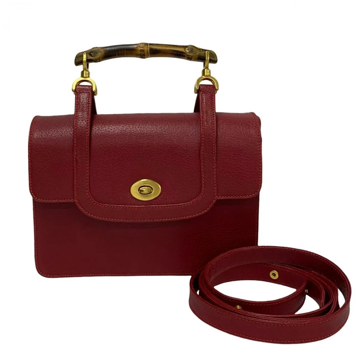 GUCCI Shoulder Bag leather Red Bamboo Old Gucci