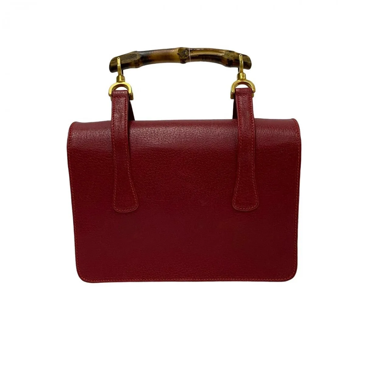 GUCCI Shoulder Bag leather Red Bamboo Old Gucci