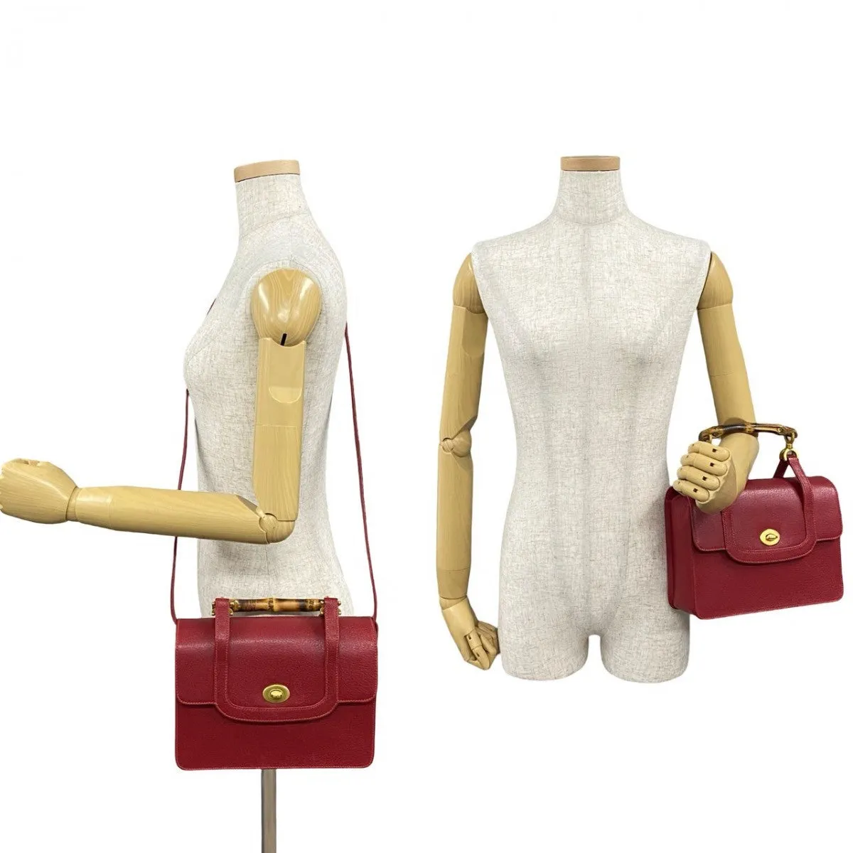 GUCCI Shoulder Bag leather Red Bamboo Old Gucci