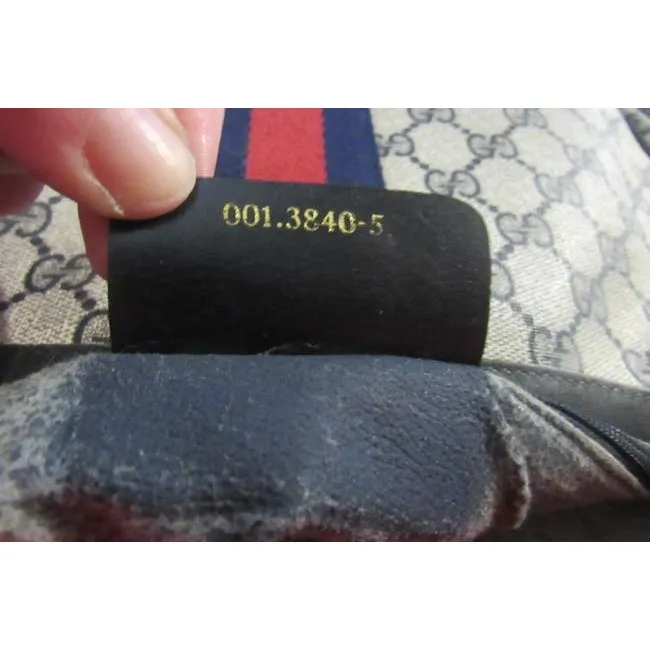 Gucci Shoulder Sherry Line With Red Blue Stripe Navy Guccissima Print Coated Canvas Leather Hobo Bag
