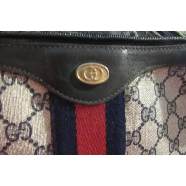 Gucci Shoulder Sherry Line With Red Blue Stripe Navy Guccissima Print Coated Canvas Leather Hobo Bag