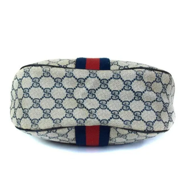 Gucci Shoulder Sherry Line With Red Blue Stripe Navy Guccissima Print Coated Canvas Leather Hobo Bag