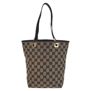 GUCCI Tote Bag 002 1099 GG canvas, leather Beige Black Gold Metal Tote Bag Shoulder Bag Women Used
