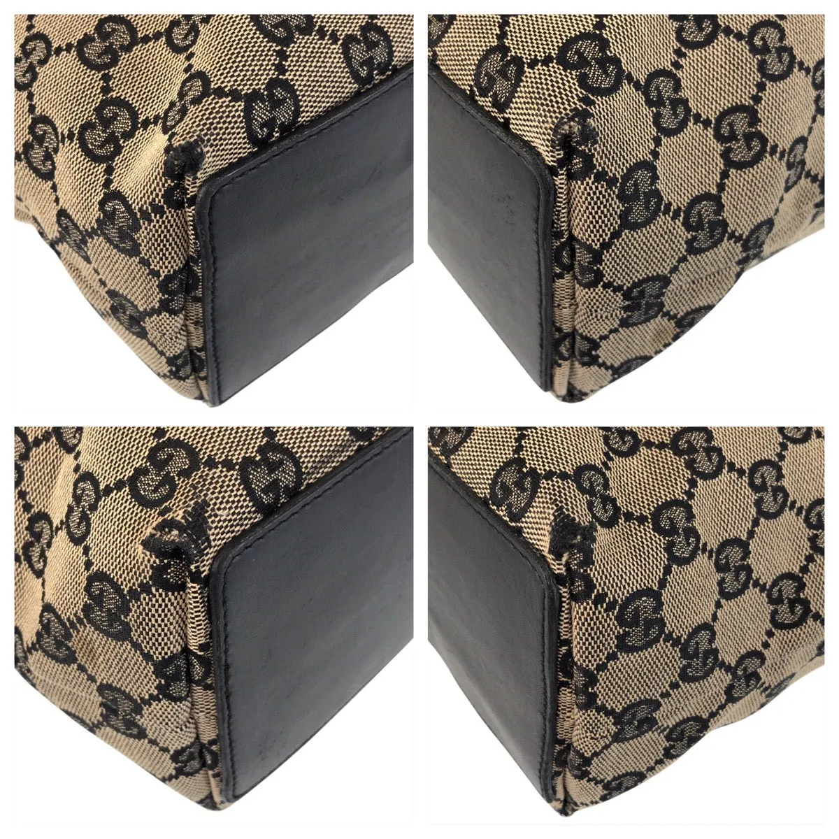 GUCCI Tote Bag 002 1099 GG canvas, leather Beige Black Gold Metal Tote Bag Shoulder Bag Women Used