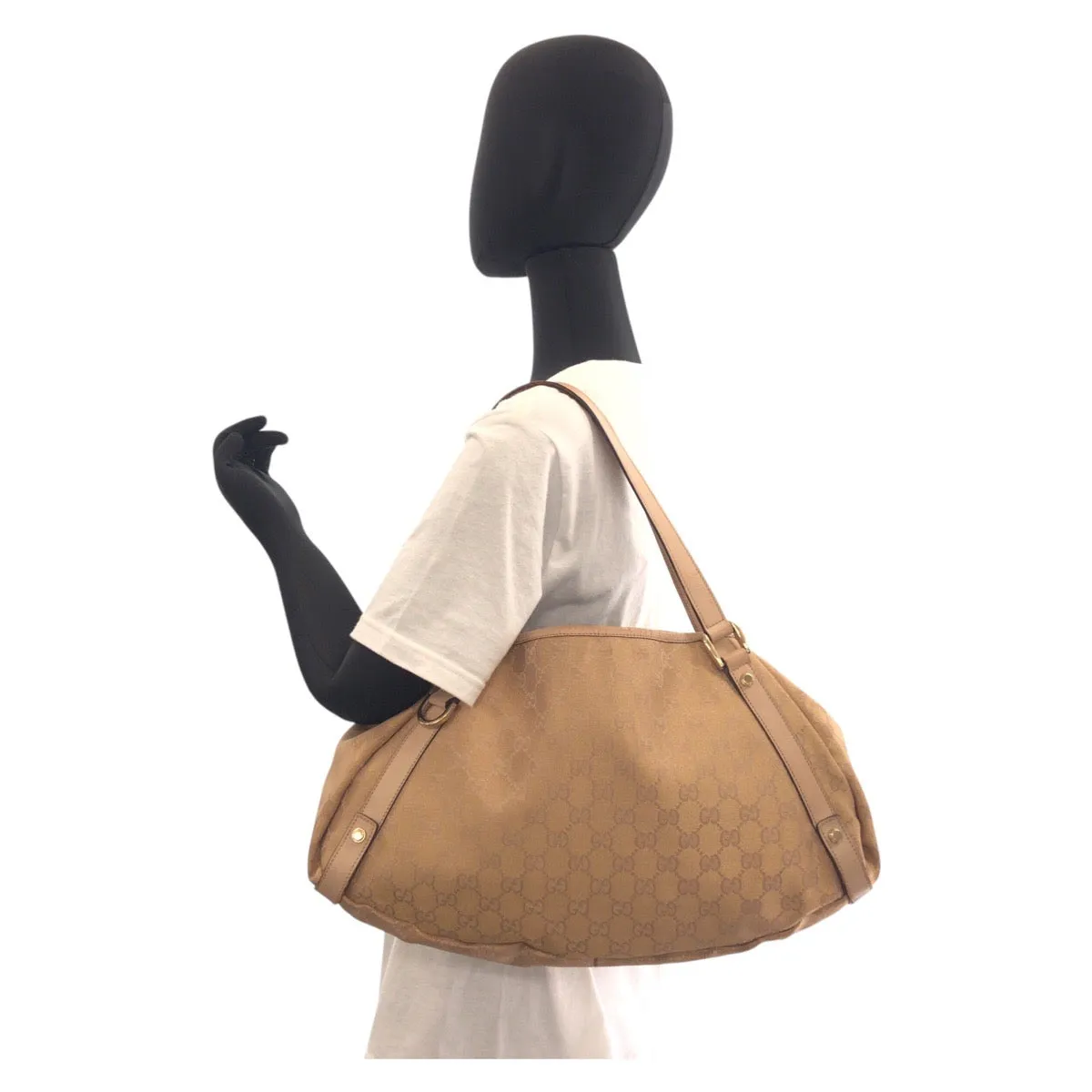 GUCCI Tote Bag 130736 GG canvas, leather Beige Gold Metal Tote Bag Shoulder Bag Abbey Women Used