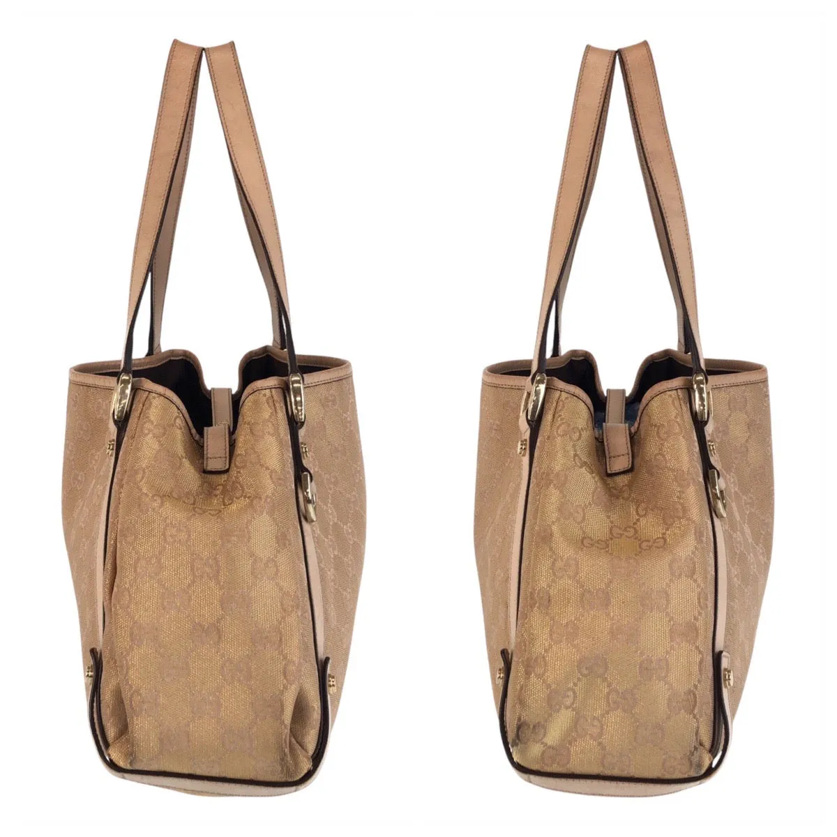 GUCCI Tote Bag 130736 GG canvas, leather Beige Gold Metal Tote Bag Shoulder Bag Abbey Women Used