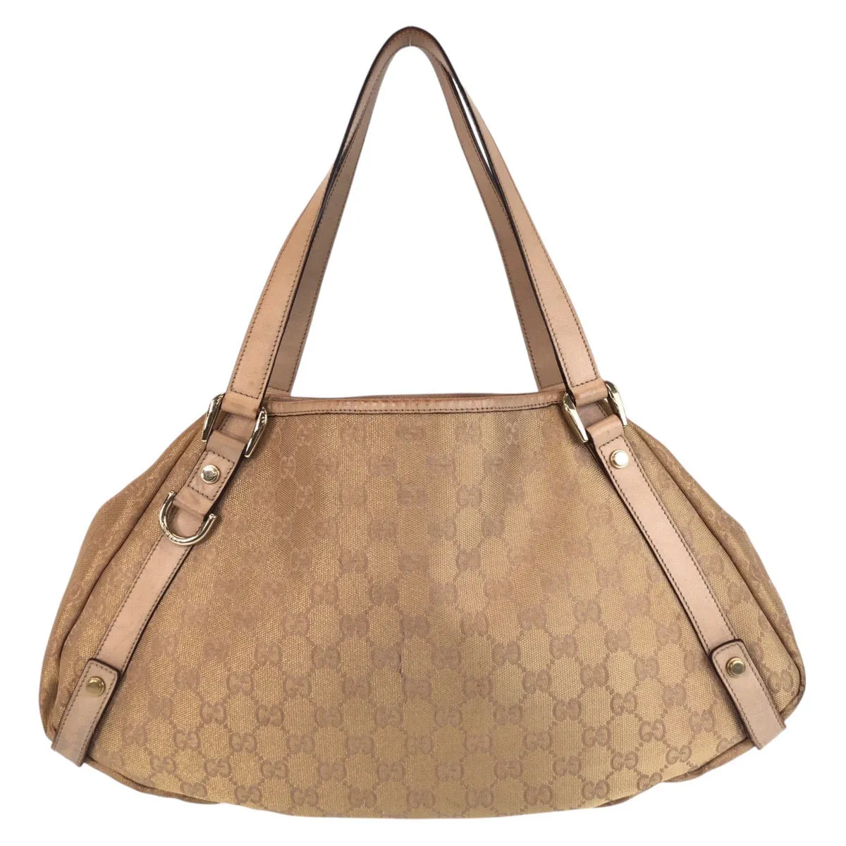 GUCCI Tote Bag 130736 GG canvas, leather Beige Gold Metal Tote Bag Shoulder Bag Abbey Women Used