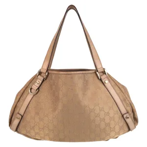 GUCCI Tote Bag 130736 GG canvas, leather Beige Gold Metal Tote Bag Shoulder Bag Abbey Women Used