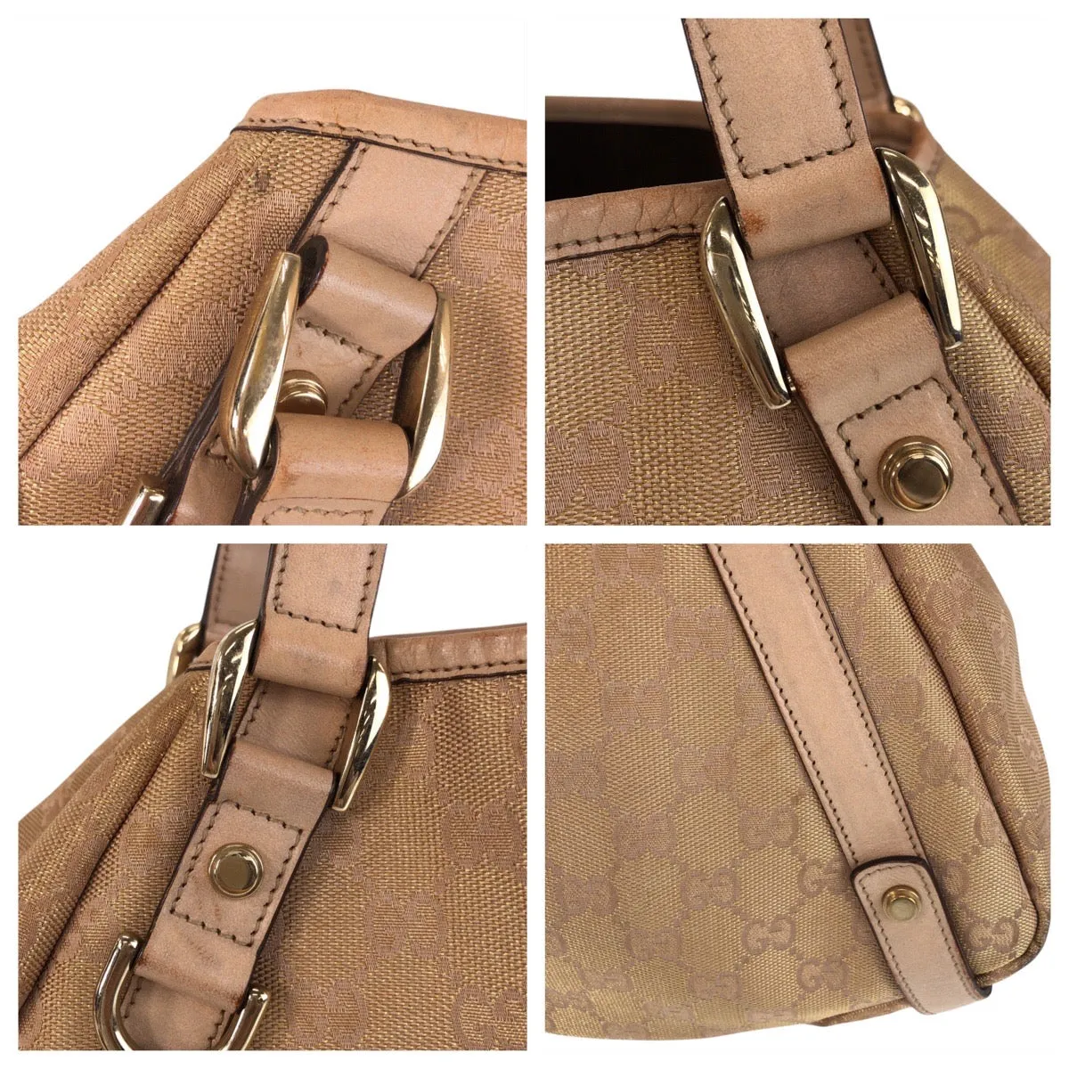 GUCCI Tote Bag 130736 GG canvas, leather Beige Gold Metal Tote Bag Shoulder Bag Abbey Women Used
