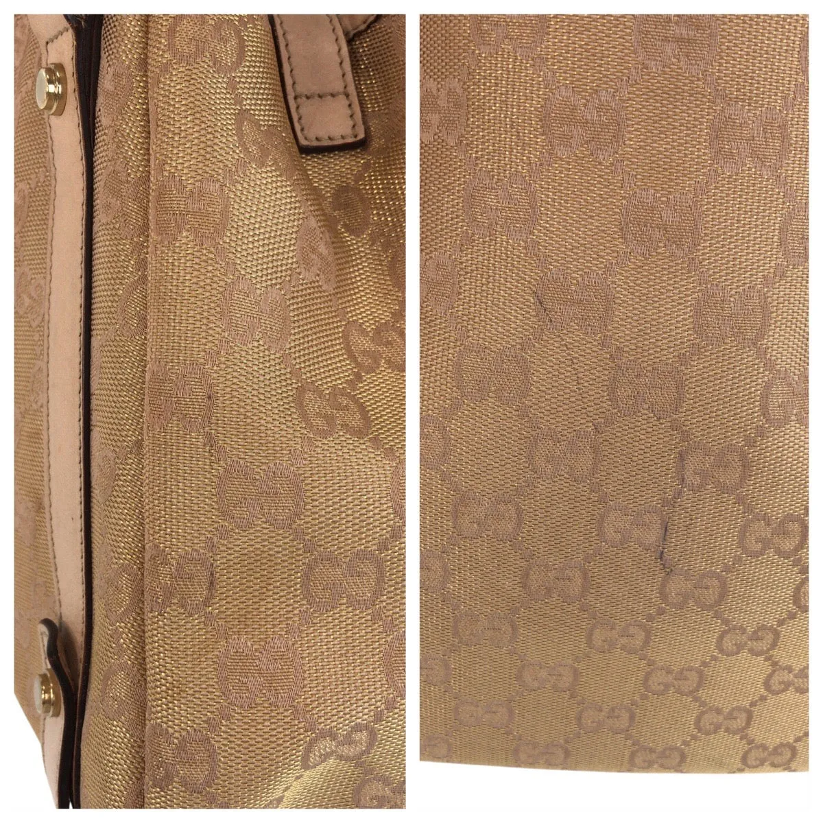 GUCCI Tote Bag 130736 GG canvas, leather Beige Gold Metal Tote Bag Shoulder Bag Abbey Women Used
