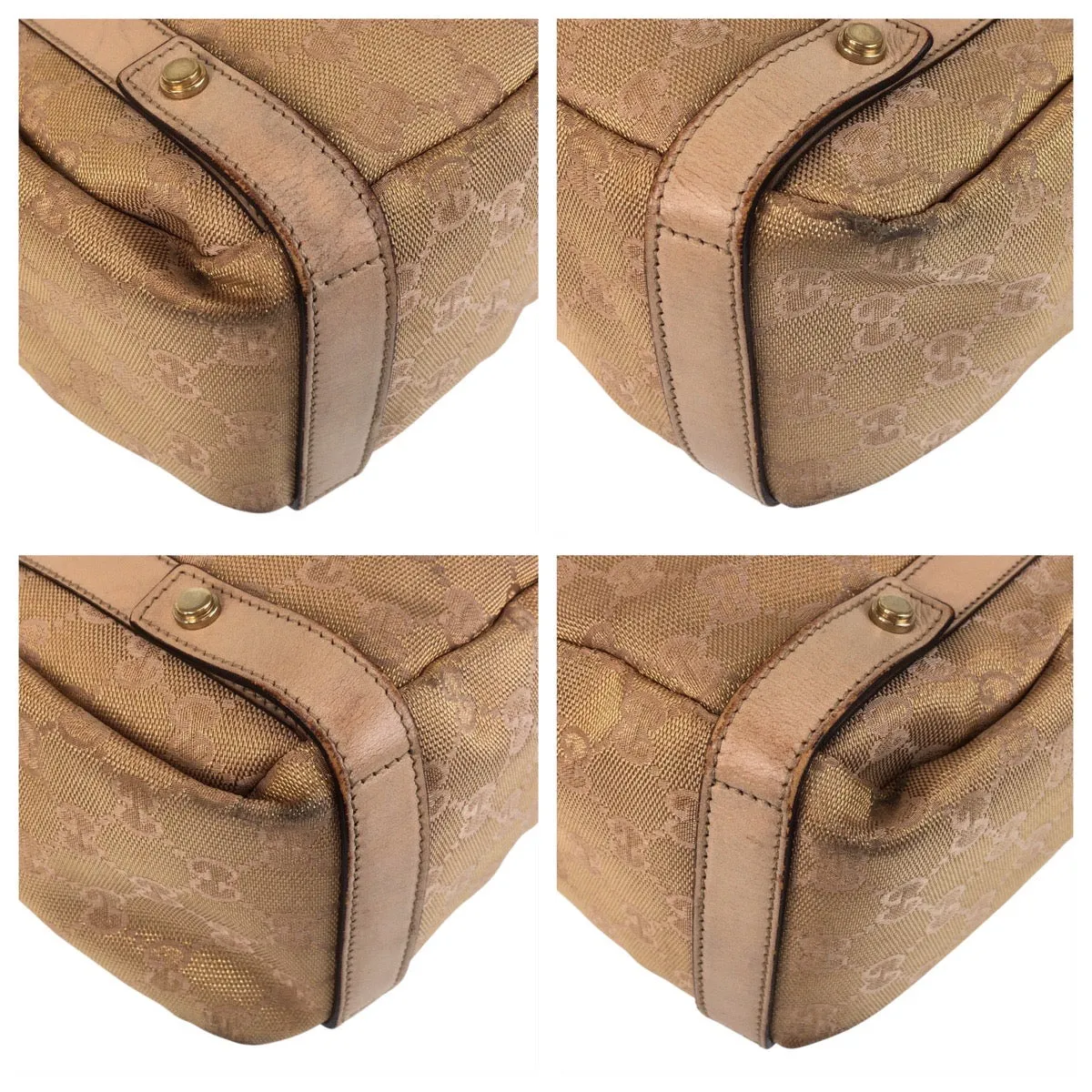 GUCCI Tote Bag 130736 GG canvas, leather Beige Gold Metal Tote Bag Shoulder Bag Abbey Women Used