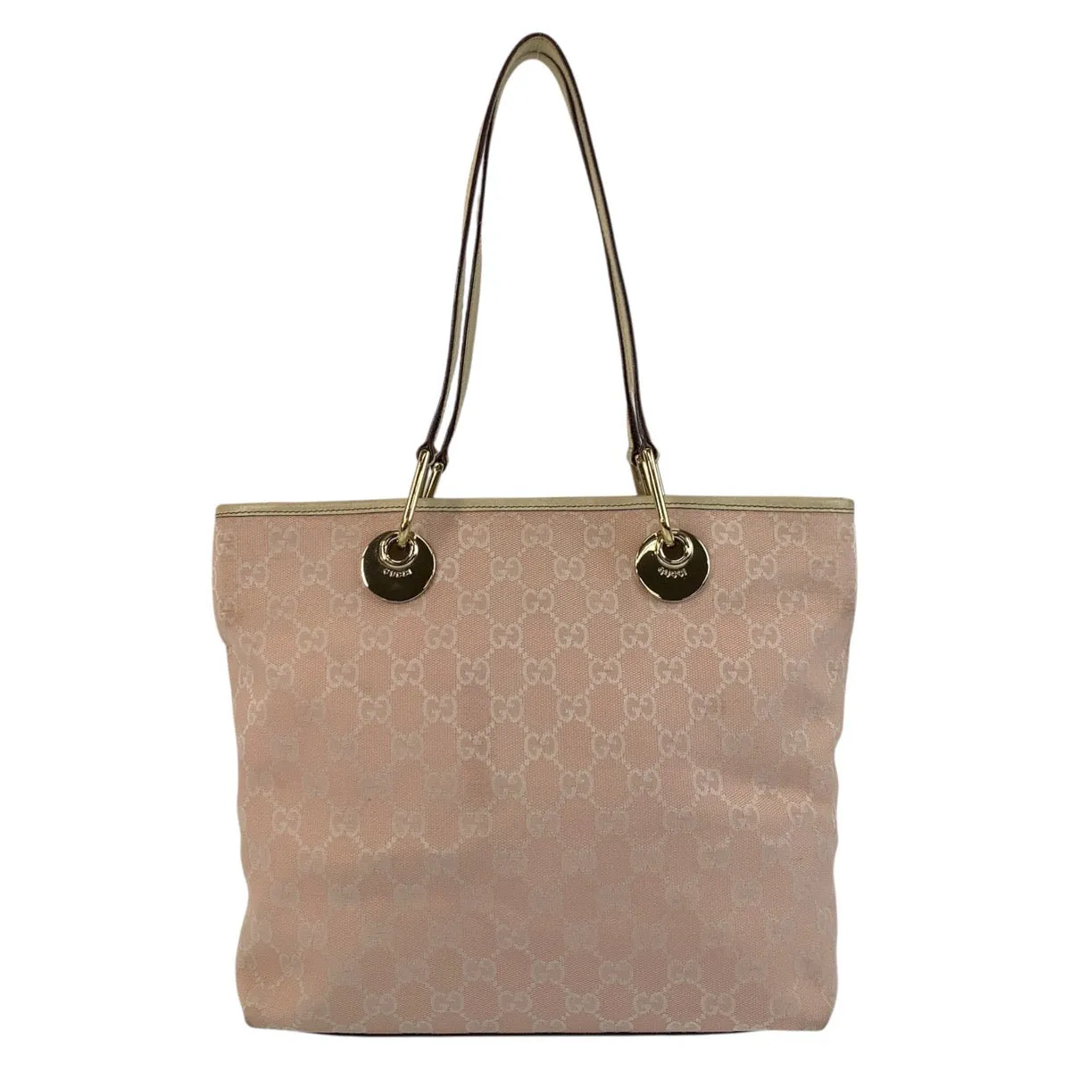 GUCCI Tote Bag 139552 GG canvas, leather Pink White Gold Metal Tote Bag Shoulder Bag Women Used
