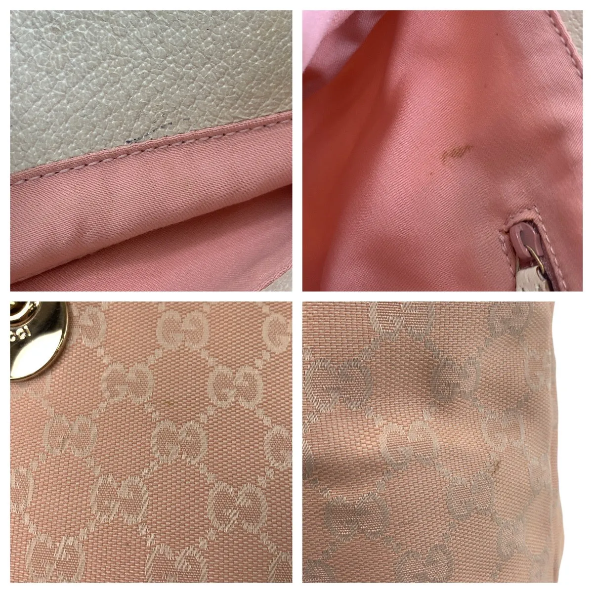 GUCCI Tote Bag 139552 GG canvas, leather Pink White Gold Metal Tote Bag Shoulder Bag Women Used