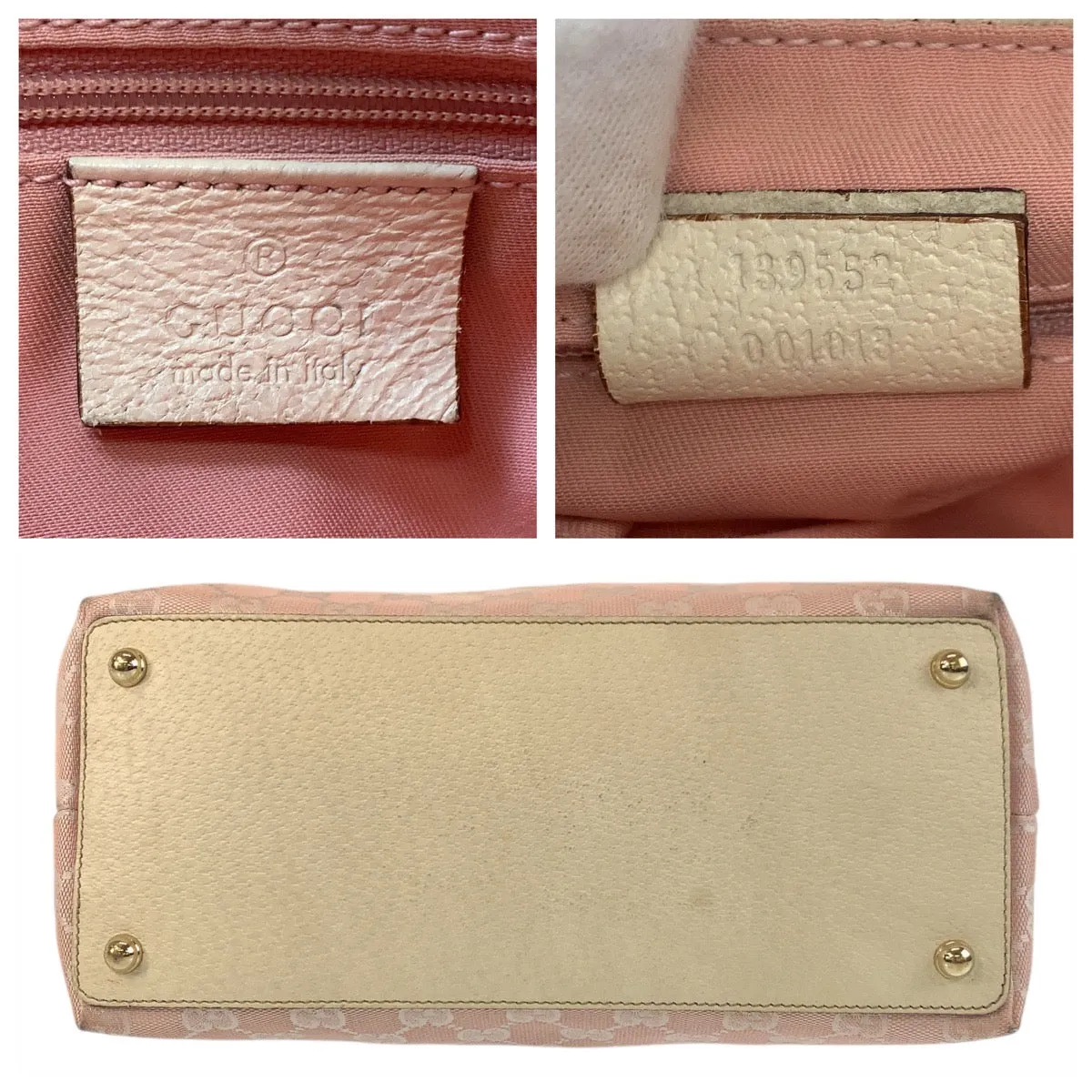 GUCCI Tote Bag 139552 GG canvas, leather Pink White Gold Metal Tote Bag Shoulder Bag Women Used