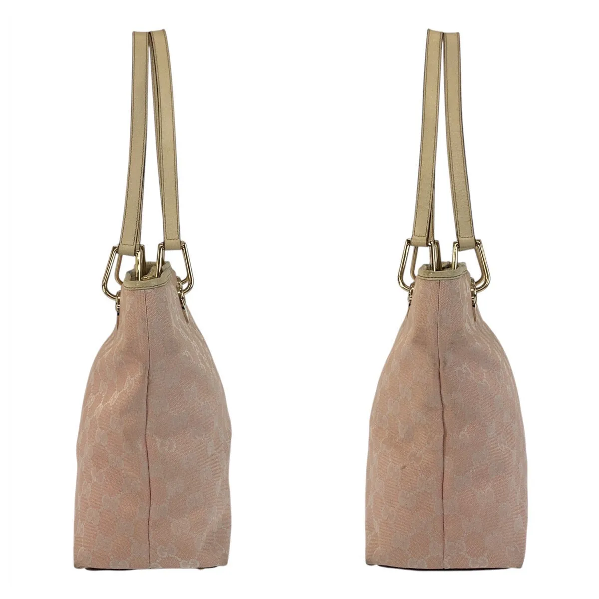 GUCCI Tote Bag 139552 GG canvas, leather Pink White Gold Metal Tote Bag Shoulder Bag Women Used