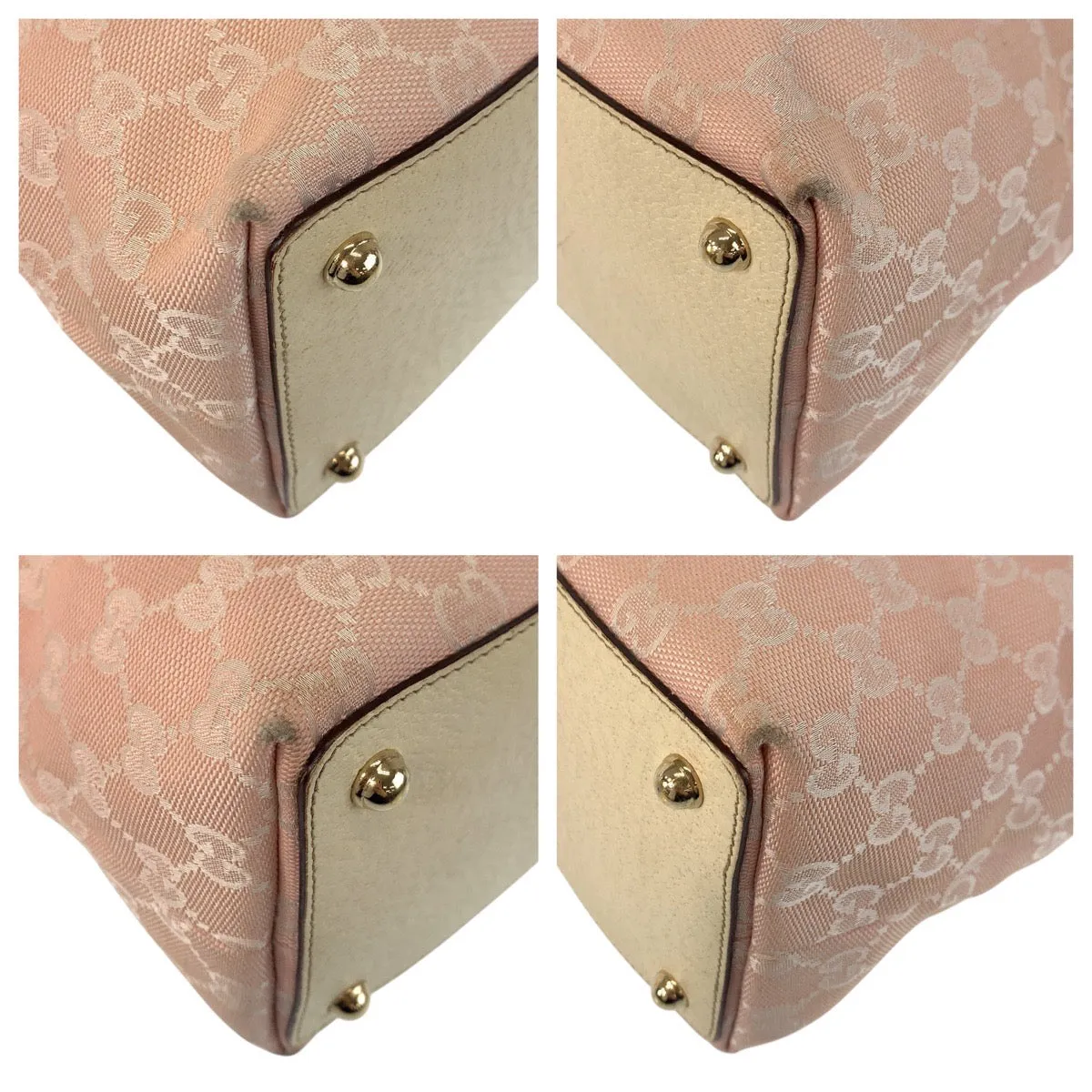 GUCCI Tote Bag 139552 GG canvas, leather Pink White Gold Metal Tote Bag Shoulder Bag Women Used