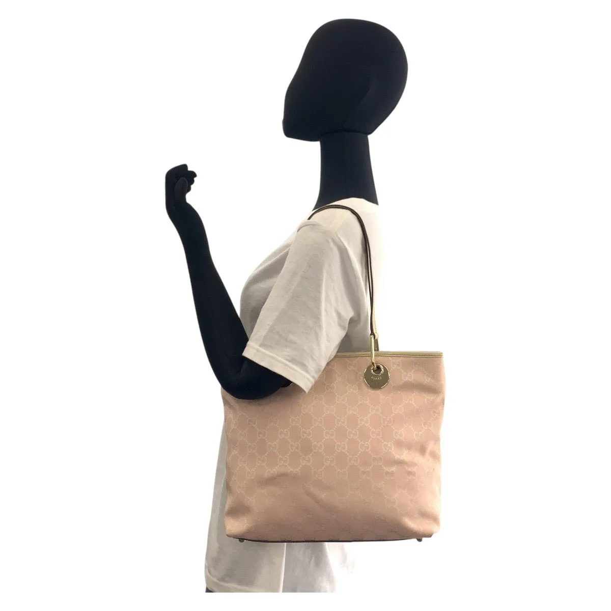 GUCCI Tote Bag 139552 GG canvas, leather Pink White Gold Metal Tote Bag Shoulder Bag Women Used