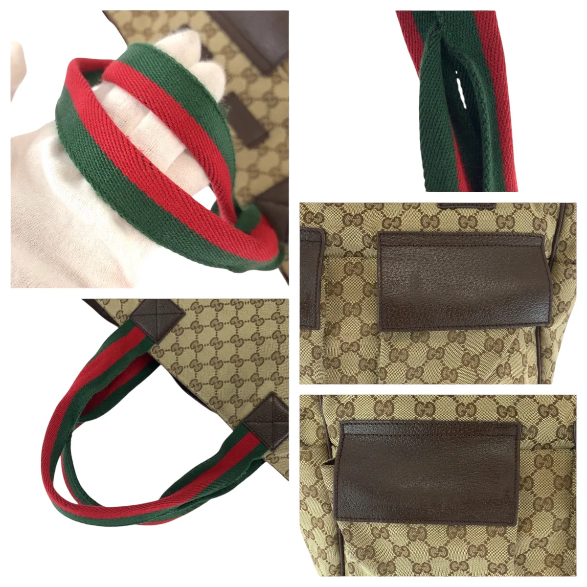 GUCCI Tote Bag 161836 GG canvas Brown beige Tote Bag Shoulder Bag Unisex Sherry line Women Used