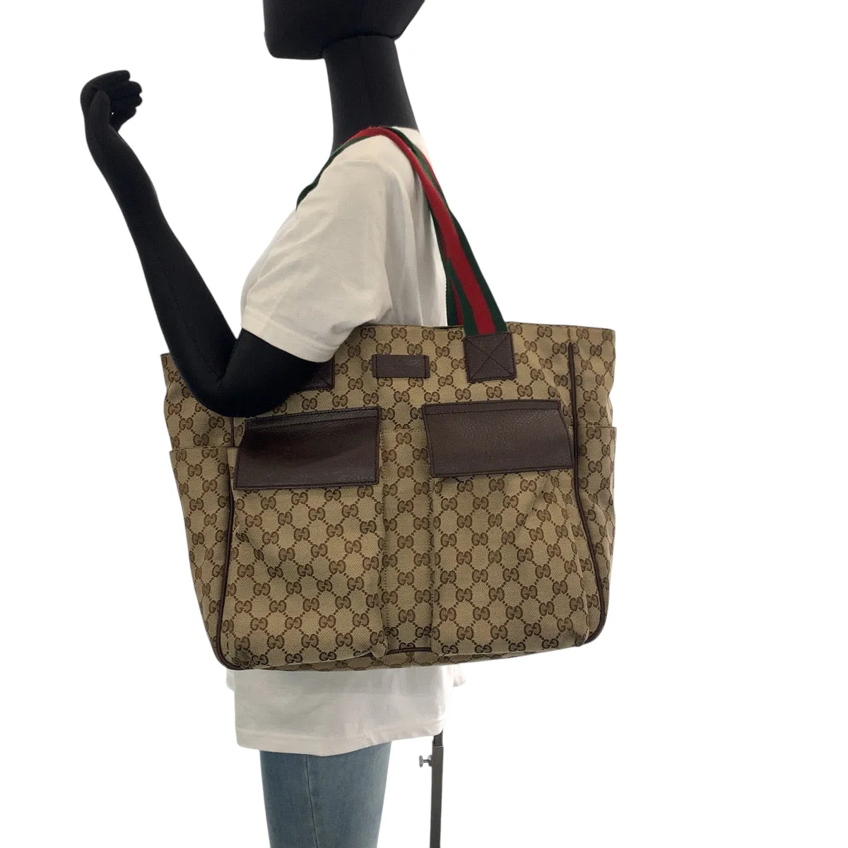 GUCCI Tote Bag 161836 GG canvas Brown beige Tote Bag Shoulder Bag Unisex Sherry line Women Used