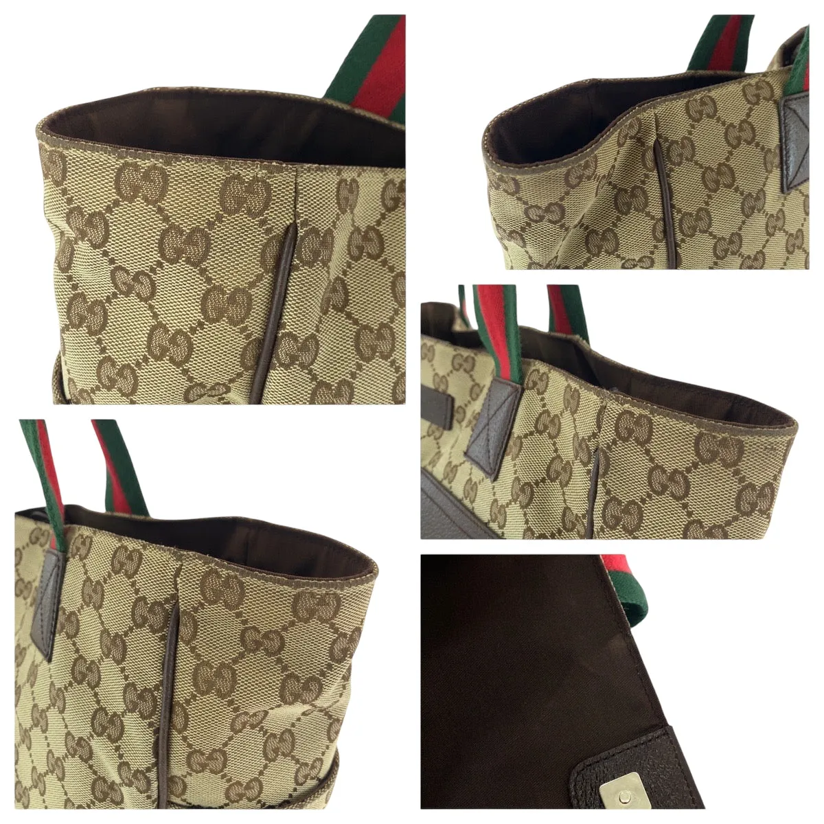 GUCCI Tote Bag 161836 GG canvas Brown beige Tote Bag Shoulder Bag Unisex Sherry line Women Used