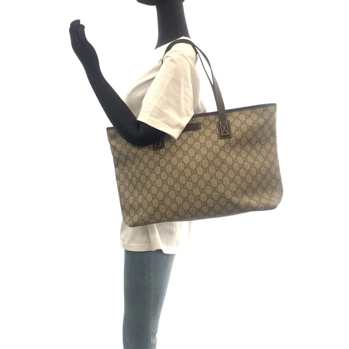 GUCCI Tote Bag 211137 GG Supreme canvas, leather beige Tote Bag Shoulder Bag Women Used