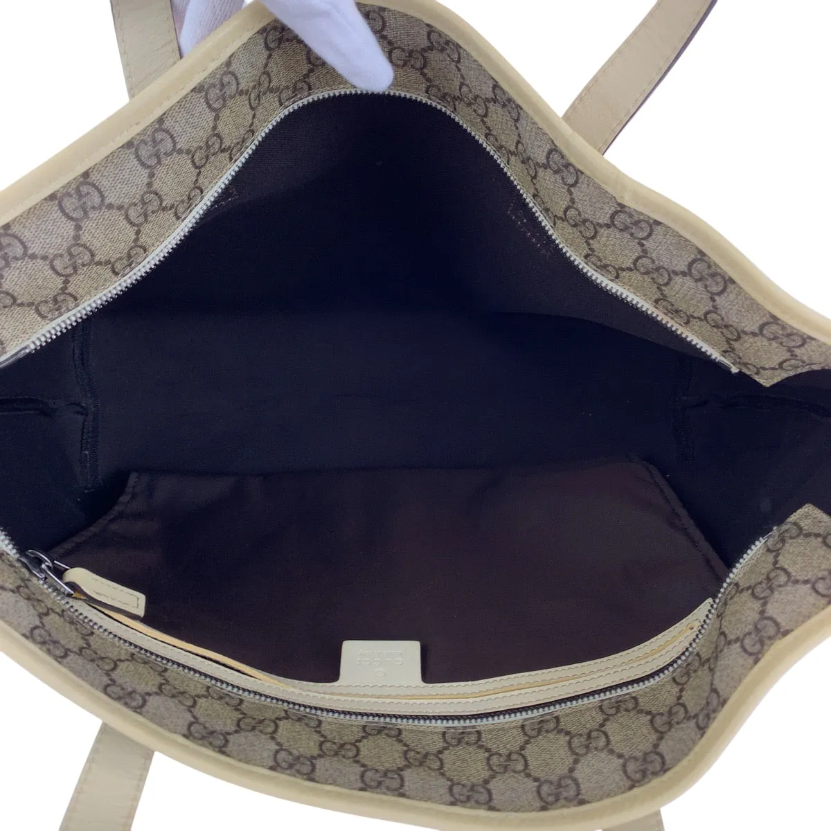 GUCCI Tote Bag 211137 PVC Beige Ivory SilverMetal Tote Bag Shoulder Bag GG plus Women Used
