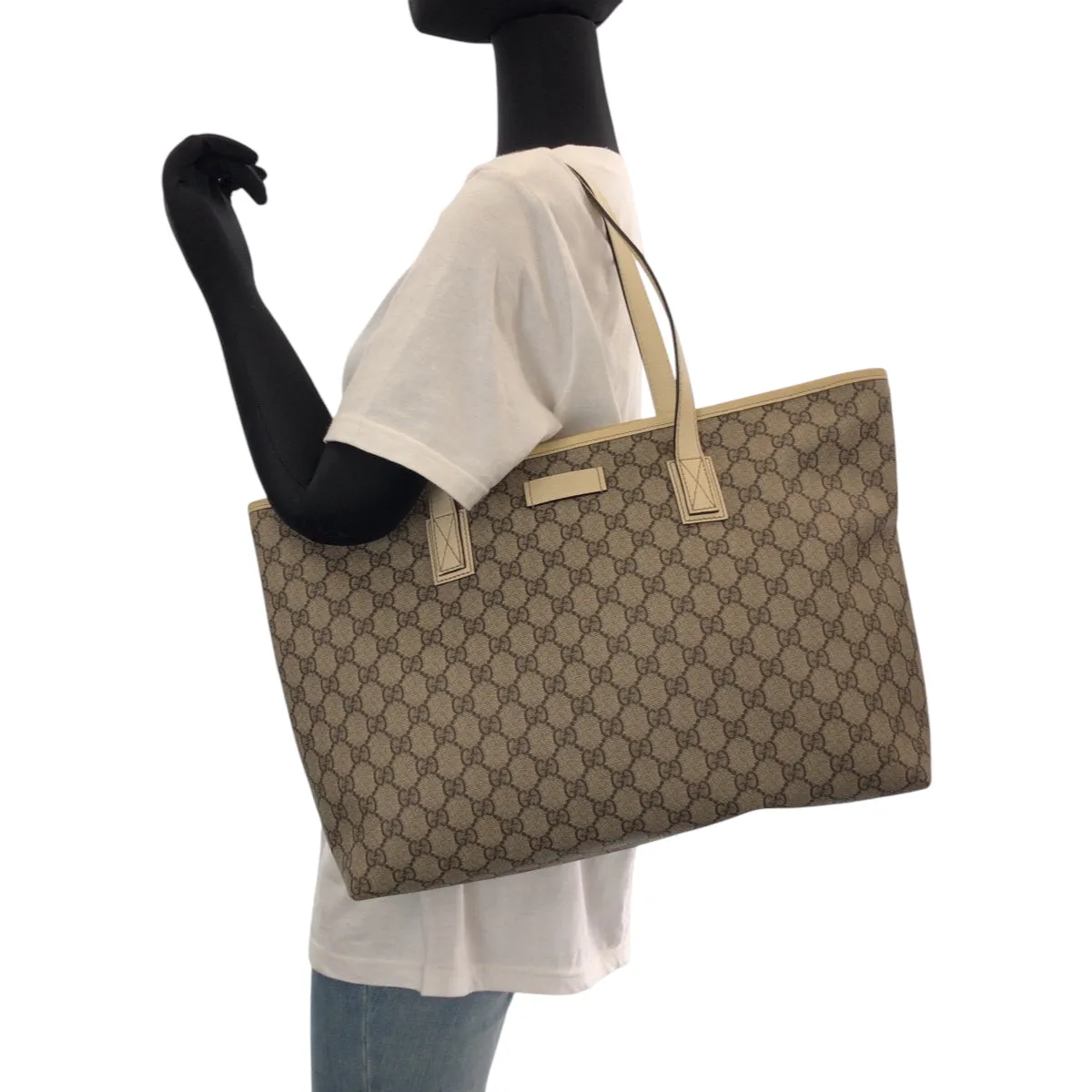 GUCCI Tote Bag 211137 PVC Beige Ivory SilverMetal Tote Bag Shoulder Bag GG plus Women Used
