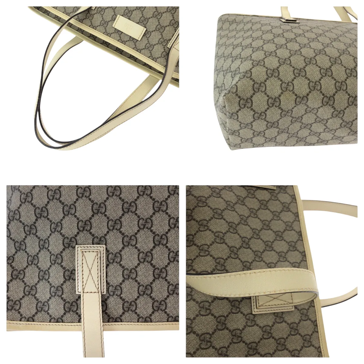 GUCCI Tote Bag 211137 PVC Beige Ivory SilverMetal Tote Bag Shoulder Bag GG plus Women Used
