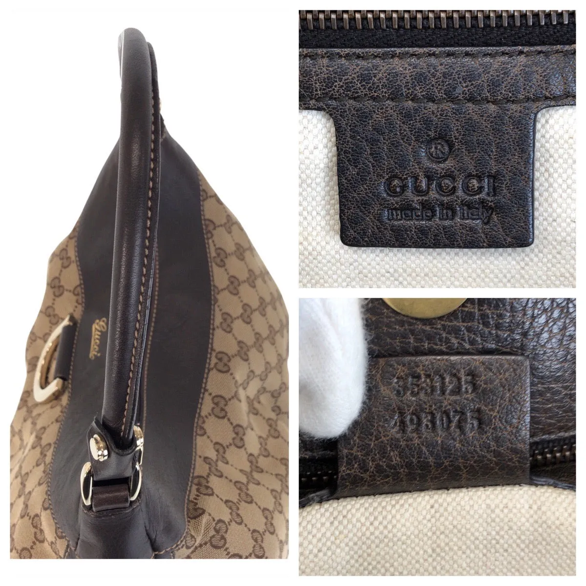 GUCCI Tote Bag 353125 GG canvas, leather Beige Brown Gold Metal Tote Bag Shoulder Bag Bamboo Women Used