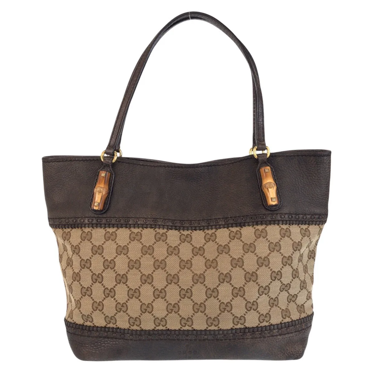 GUCCI Tote Bag 353125 GG canvas, leather Beige Brown Gold Metal Tote Bag Shoulder Bag Bamboo Women Used