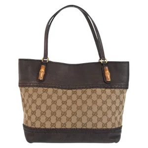 GUCCI Tote Bag 353125 GG canvas, leather Beige Brown Gold Metal Tote Bag Shoulder Bag Bamboo Women Used